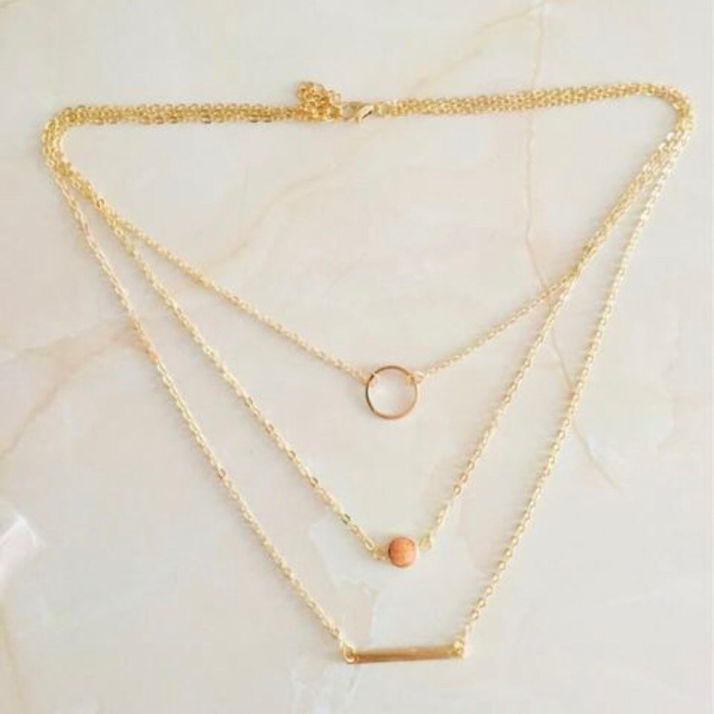 🔴 Gold Chain 3 Layered Bar Necklace